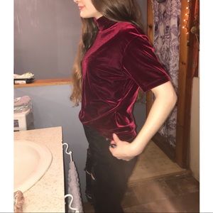 Red Velvet Short Sleeve Turtleneck